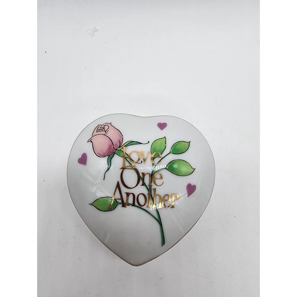 George Good Japan Vintage Heart Trinket Box Love One Another Rose Porcelain